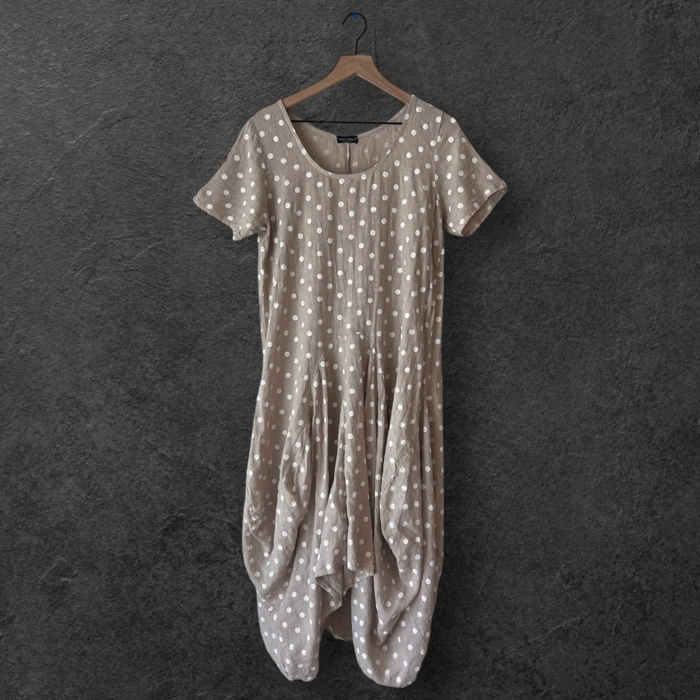 Luca Vanucci Polka Dot Beige Short Sleeve Dress Size S